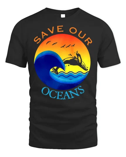 Save Our Oceans T-Shirt Eco Friendly Marine Life Tee - black t-shirt on white background