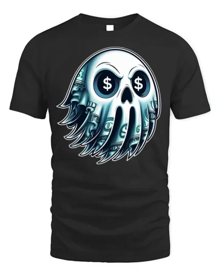 Money Skull Graphic T-Shirt Dollar Sign Eyes Tee - black t-shirt on white background