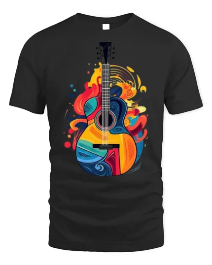Colorful Guitar Graphic T-Shirt Music Lover Tee - black t-shirt on white background