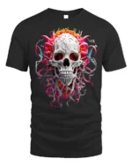 Fiery Skull Graphic T-Shirt Dark Gothic Art Tee - black t-shirt on white background