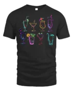 Colorful Cocktail Drinks Graphic T-Shirt Party Tee - black t-shirt on white background