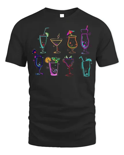 Colorful Cocktail Drinks Graphic T-Shirt Party Tee - black t-shirt on white background