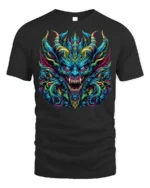 Fierce Demon Dragon Graphic T-Shirt Colorful Gothic Tee - black t-shirt on white background