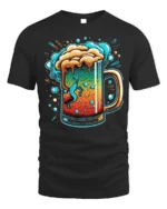 Colorful Beer Mug Graphic T-Shirt Party Vibes Tee - black t-shirt on white background