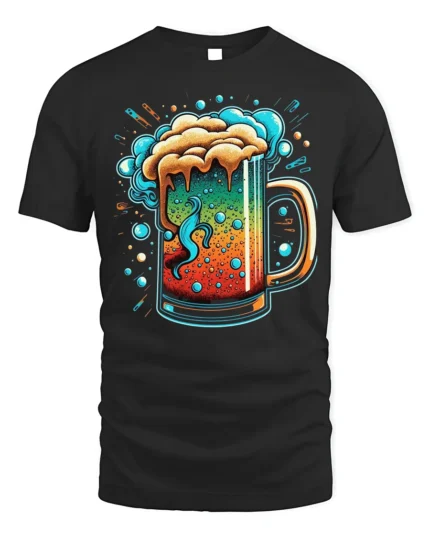 Colorful Beer Mug Graphic T-Shirt Party Vibes Tee - black t-shirt on white background