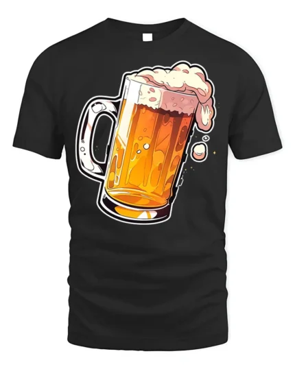 Frothy Beer Mug Graphic T-Shirt Cool Drinking Tee - black t-shirt on white background