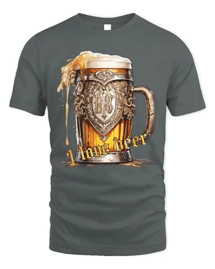 Vintage Beer Mug Graphic T-Shirt I Love Beer - gray t-shirt on white background