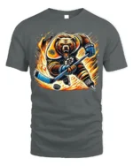 Fierce Hockey Bear Graphic T-Shirt Cool Sports Tee - gray t-shirt on white background