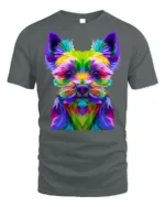 Colorful Yorkie Dog Graphic T-Shirt Pop Art Style Tee - gray t-shirt on white background