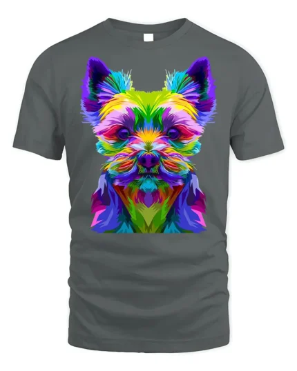 Colorful Yorkie Dog Graphic T-Shirt Pop Art Style Tee - gray t-shirt on white background