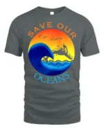 Save Our Oceans T-Shirt Eco Friendly Marine Life Tee - gray t-shirt on white background