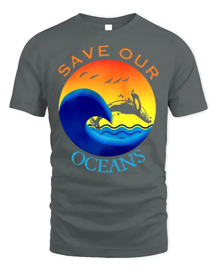 Save Our Oceans T-Shirt Eco Friendly Marine Life Tee - gray t-shirt on white background
