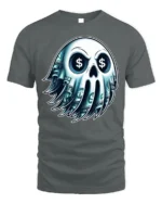 Money Skull Graphic T-Shirt Dollar Sign Eyes Tee - gray t-shirt on white background