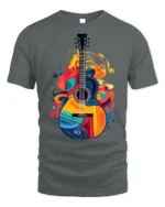 Colorful Guitar Graphic T-Shirt Music Lover Tee - gray t-shirt on white background