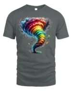 Rainbow Tornado Graphic T-Shirt Colorful Storm Tee - gray t-shirt on white background