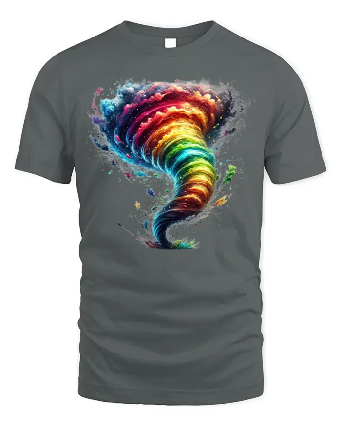 Rainbow Tornado Graphic T-Shirt Colorful Storm Tee - gray t-shirt on white background