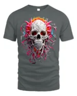 Fiery Skull Graphic T-Shirt Dark Gothic Art Tee - gray t-shirt on white background