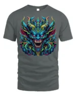 Fierce Demon Dragon Graphic T-Shirt Colorful Gothic Tee - gray t-shirt on white background