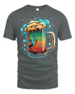Colorful Beer Mug Graphic T-Shirt Party Vibes Tee - gray t-shirt on white background