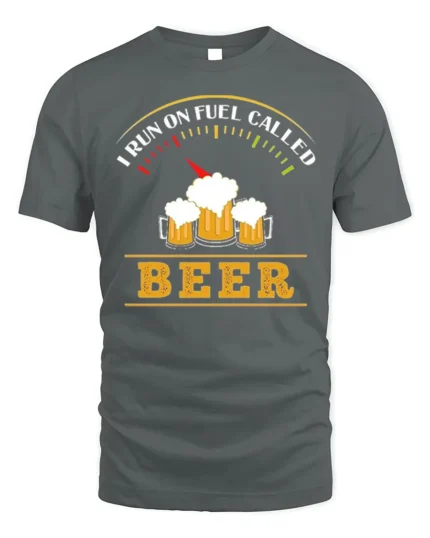 Funny Beer Fuel Gauge T-Shirt I Run On Beer Tee - gray t-shirt on white background