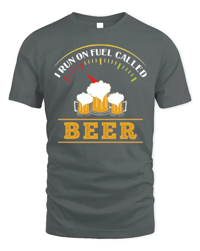 Funny Beer Fuel Gauge T-Shirt I Run On Beer Tee - gray t-shirt on white background