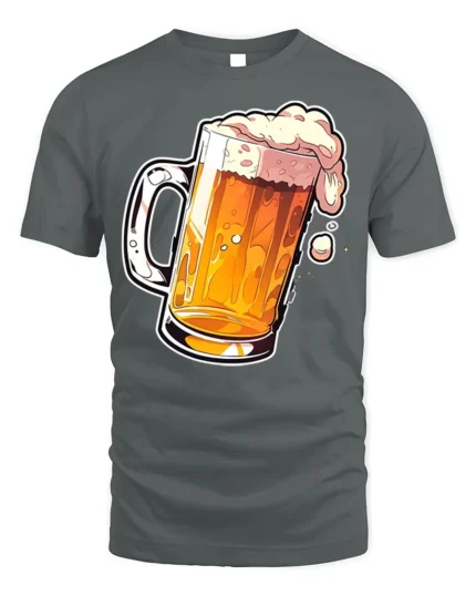 Frothy Beer Mug Graphic T-Shirt Cool Drinking Tee - gray t-shirt on white background