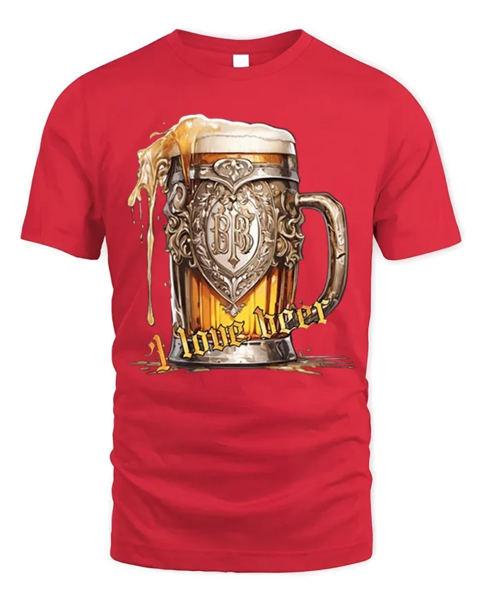 Vintage Beer Mug Graphic T-Shirt I Love Beer - red t-shirt on white background