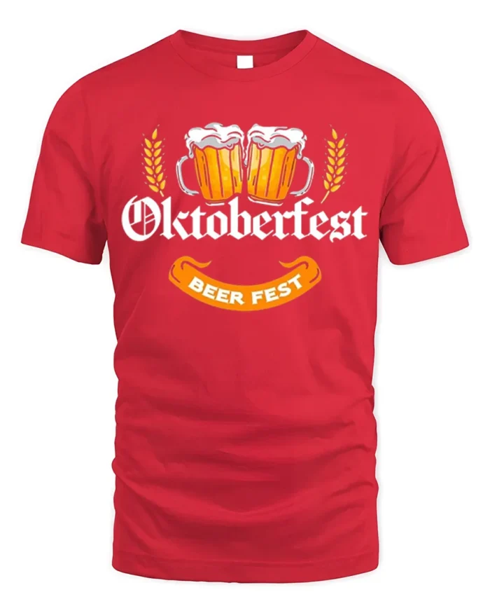Oktoberfest Beer Fest T-Shirt Bavarian Drinking Tee - red t-shirt on white background