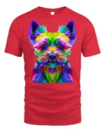 Colorful Yorkie Dog Graphic T-Shirt Pop Art Style Tee - red t-shirt on white background