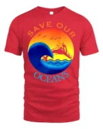 Save Our Oceans T-Shirt Eco Friendly Marine Life Tee - red t-shirt on white background
