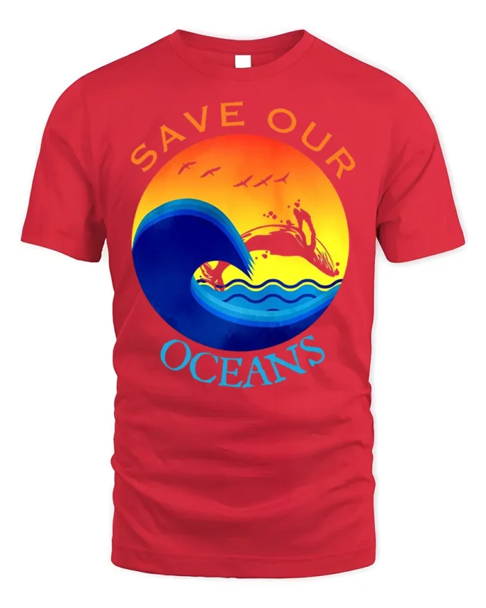Save Our Oceans T-Shirt Eco Friendly Marine Life Tee - red t-shirt on white background