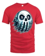 Money Skull Graphic T-Shirt Dollar Sign Eyes Tee - red t-shirt on white background
