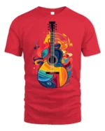Colorful Guitar Graphic T-Shirt Music Lover Tee - red t-shirt on white background