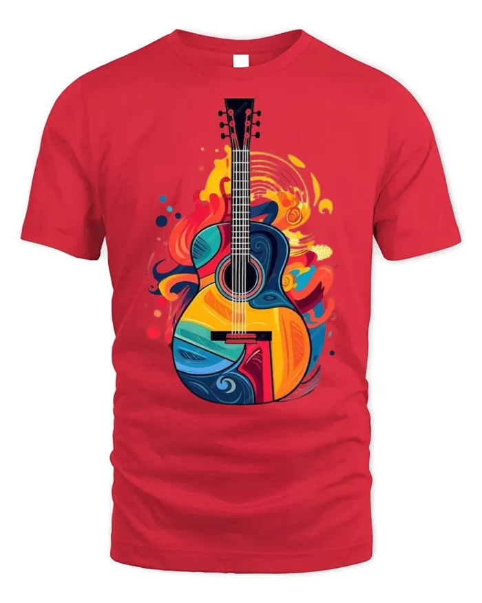 Colorful Guitar Graphic T-Shirt Music Lover Tee - red t-shirt on white background