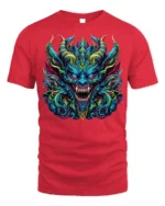 Fierce Demon Dragon Graphic T-Shirt Colorful Gothic Tee - red t-shirt on white background