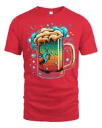 Colorful Beer Mug Graphic T-Shirt Party Vibes Tee - red t-shirt on white background