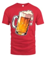 Frothy Beer Mug Graphic T-Shirt Cool Drinking Tee - red t-shirt on white background