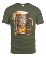Vintage Beer Mug Graphic T-Shirt I Love Beer - military green t-shirt on white background