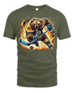 Fierce Hockey Bear Graphic T-Shirt Cool Sports Tee - military green t-shirt on white background