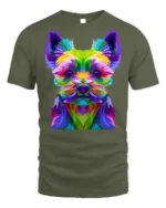 Colorful Yorkie Dog Graphic T-Shirt Pop Art Style Tee - military green t-shirt on white background