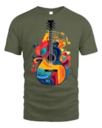 Colorful Guitar Graphic T-Shirt Music Lover Tee - military green t-shirt on white background
