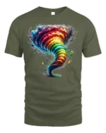 Rainbow Tornado Graphic T-Shirt Colorful Storm Tee - military green t-shirt on white background
