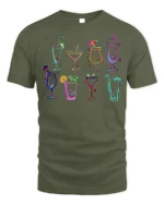 Colorful Cocktail Drinks Graphic T-Shirt Party Tee - military green t-shirt on white background