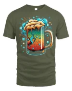 Colorful Beer Mug Graphic T-Shirt Party Vibes Tee - military green t-shirt on white background