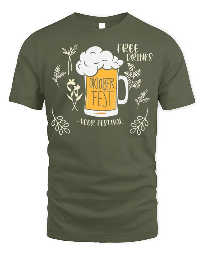 Oktoberfest Beer Festival T-Shirt Funny Drinking Tee - military green t-shirt on white background