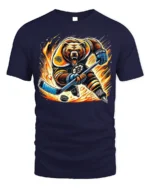 Fierce Hockey Bear Graphic T-Shirt Cool Sports Tee - navy t-shirt on white background