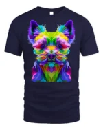 Colorful Yorkie Dog Graphic T-Shirt Pop Art Style Tee - navy t-shirt on white background