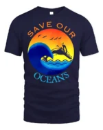 Save Our Oceans T-Shirt Eco Friendly Marine Life Tee - navy t-shirt on white background