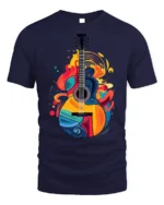 Colorful Guitar Graphic T-Shirt Music Lover Tee - navy t-shirt on white background