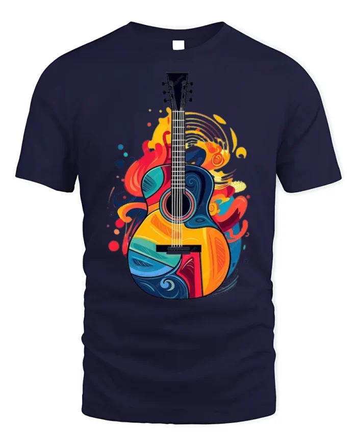 Colorful Guitar Graphic T-Shirt Music Lover Tee - navy t-shirt on white background